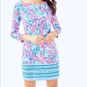 Lilly Pulitzer Marlowe Boatneck Dress in Cosmic Coral Cracked Up Lobster Size L